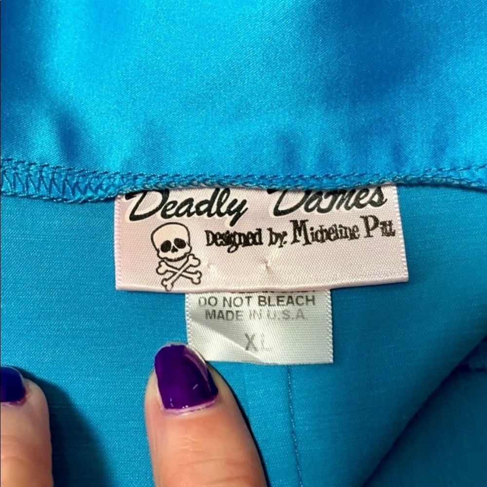 Turquoise Blue Satin Pinup Girl Pinup Couture Pinup Stars Skirt - Picture 5 of 11